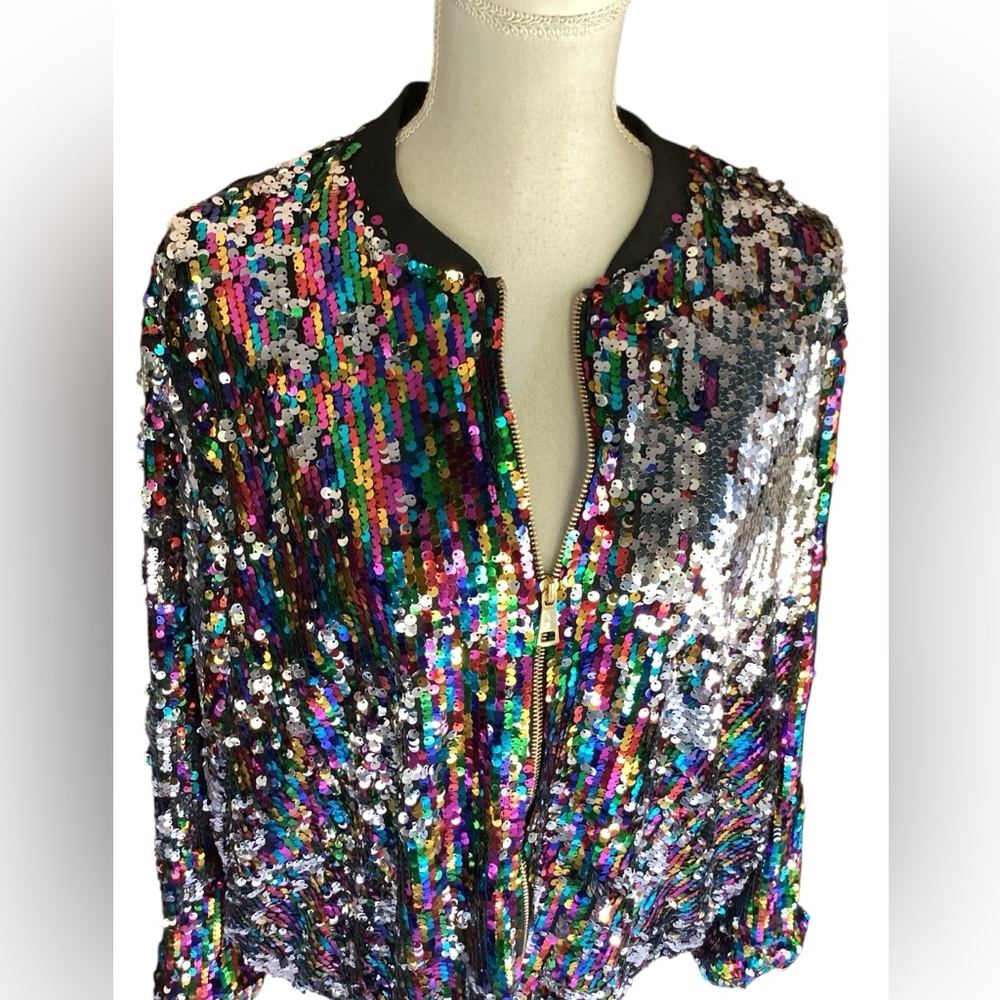 Multicolor Sequin Bomber Jacket B37 - image 3